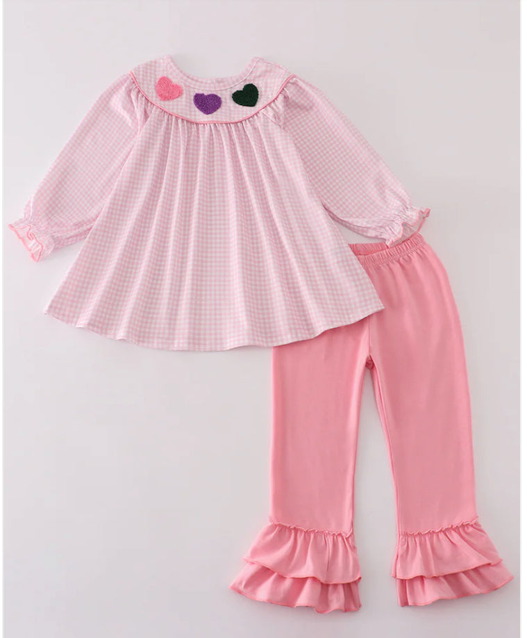 Girls Gingham Heart Valentine Pant Set