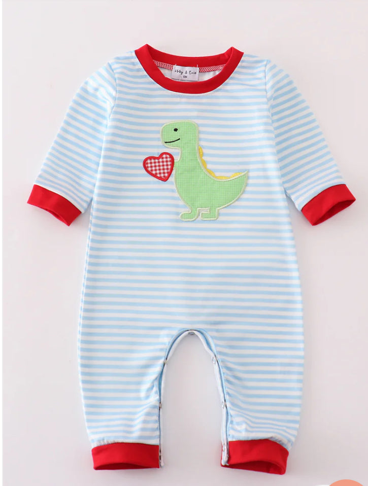 Blue Boys Dino Valentine Romper