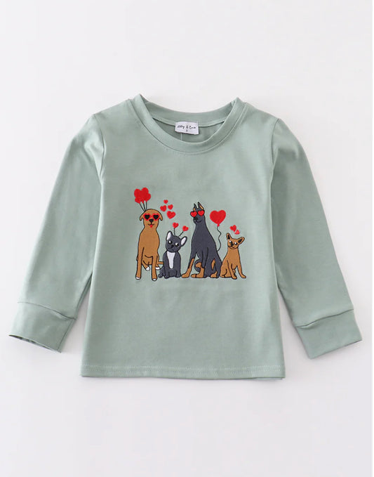 Sage Valentine Puppy Heart Top