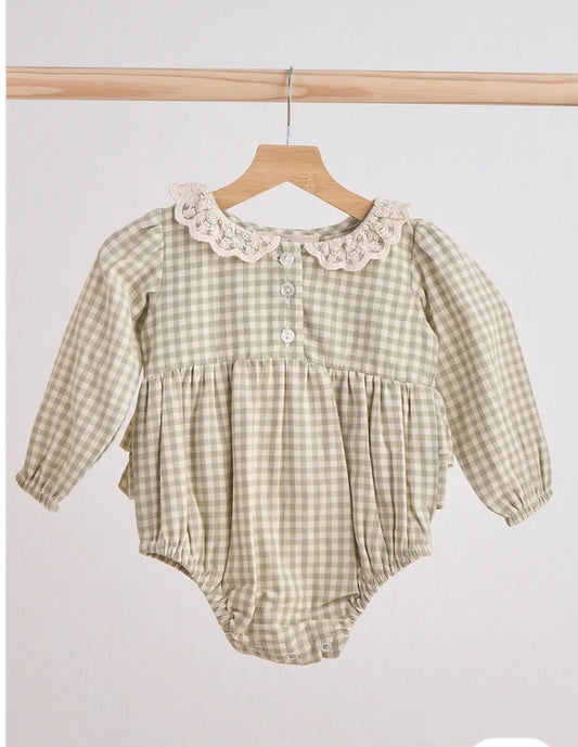 Girls Green Gingham Bubble