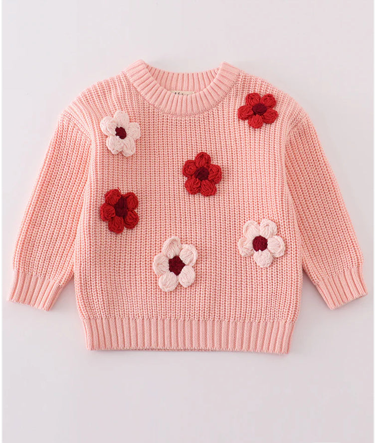 Pink Floral Embroidered Sweater