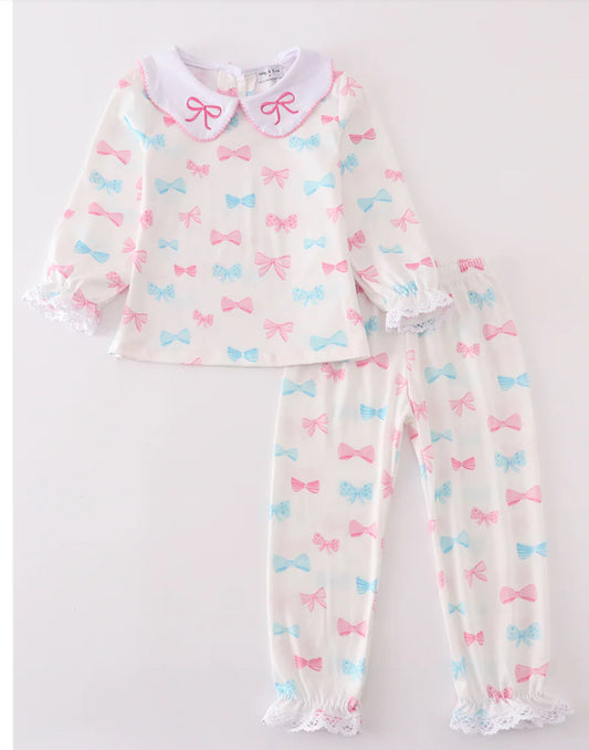 Girls Bow Print Pajama Set