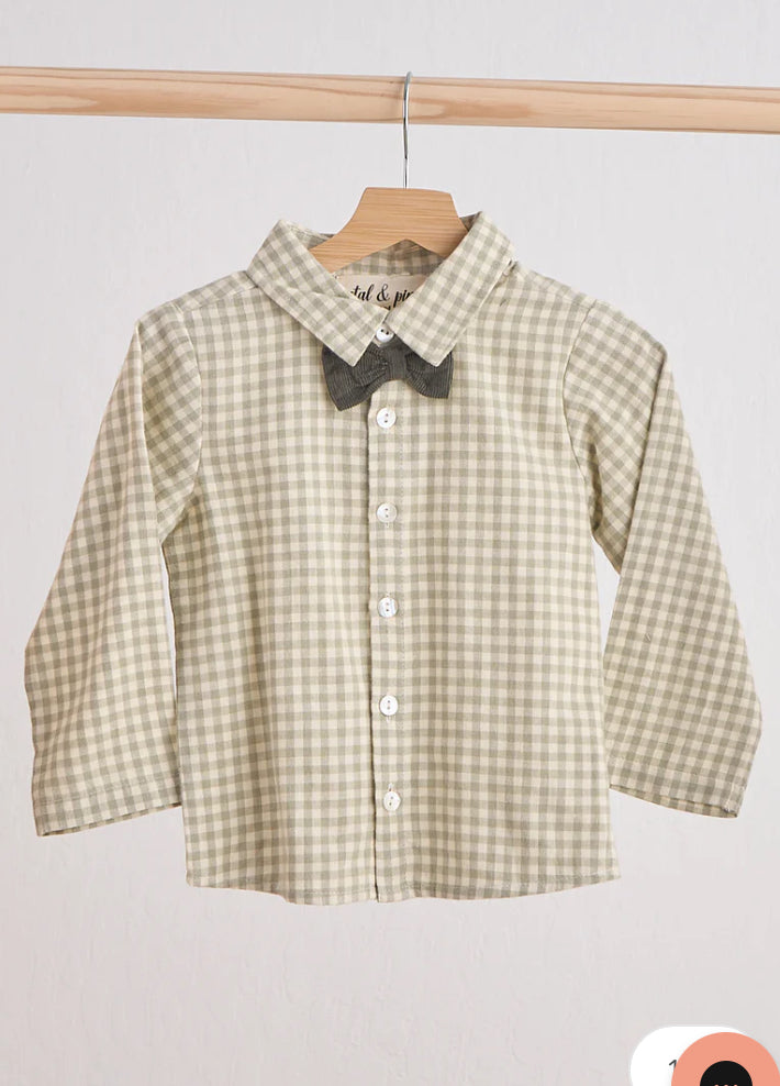 Boys Green Woven Green Bow Button Down